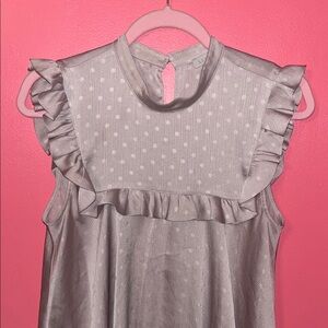 Hinge Polka Dot Ruffled Blouse in Gray